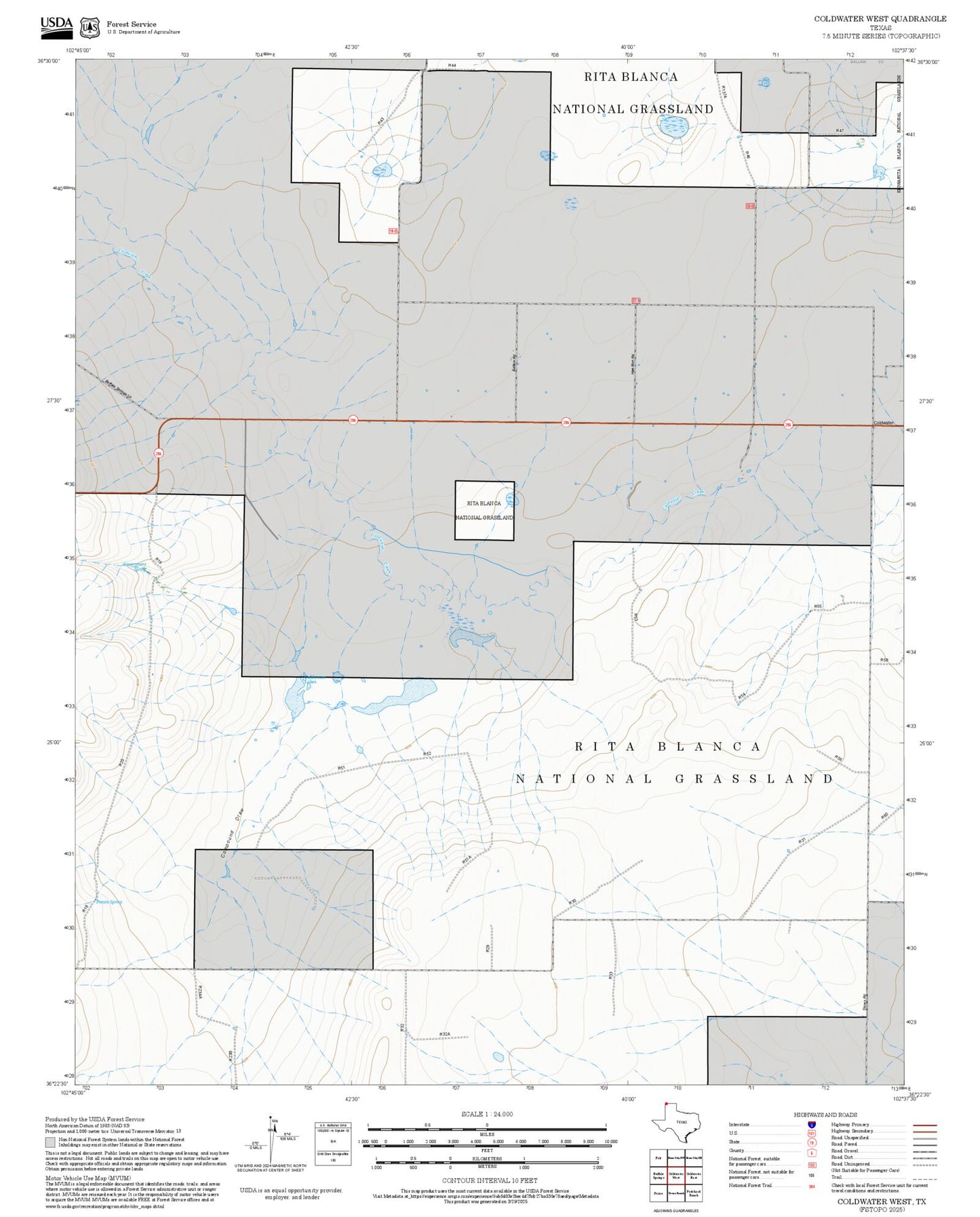 2025 Forest Service Topo Map of Coldwater West Texas