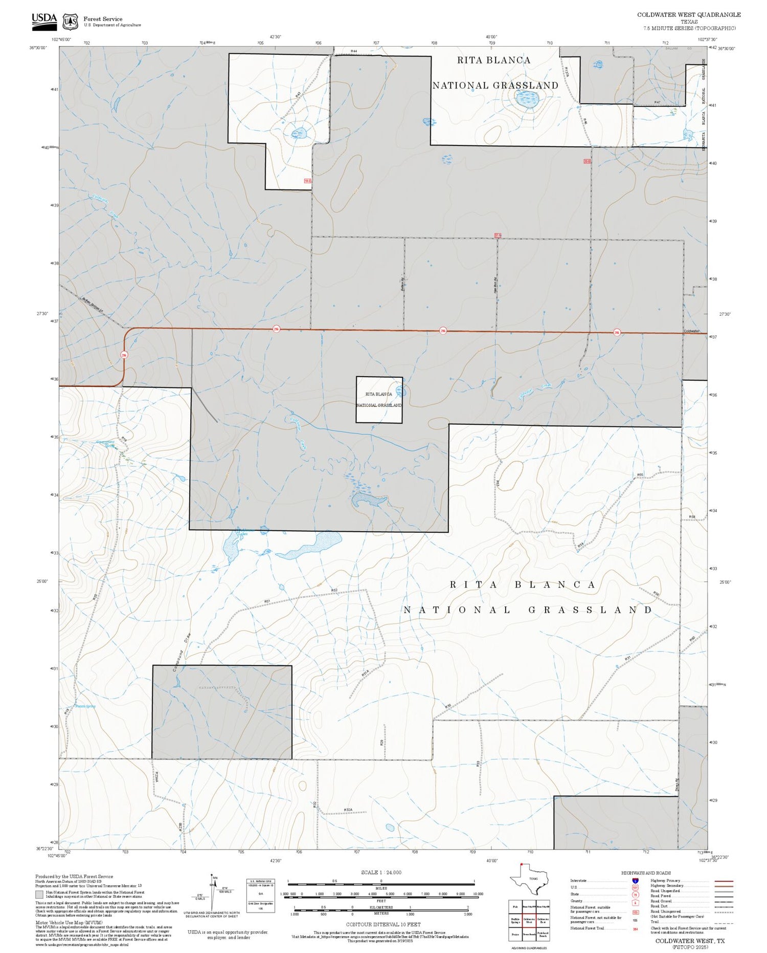 2025 Forest Service Topo Map of Coldwater West Texas