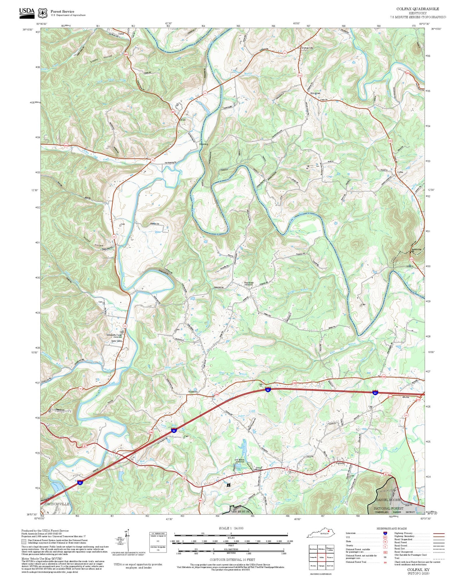 2025 Forest Service Topo Map of Colfax Kentucky