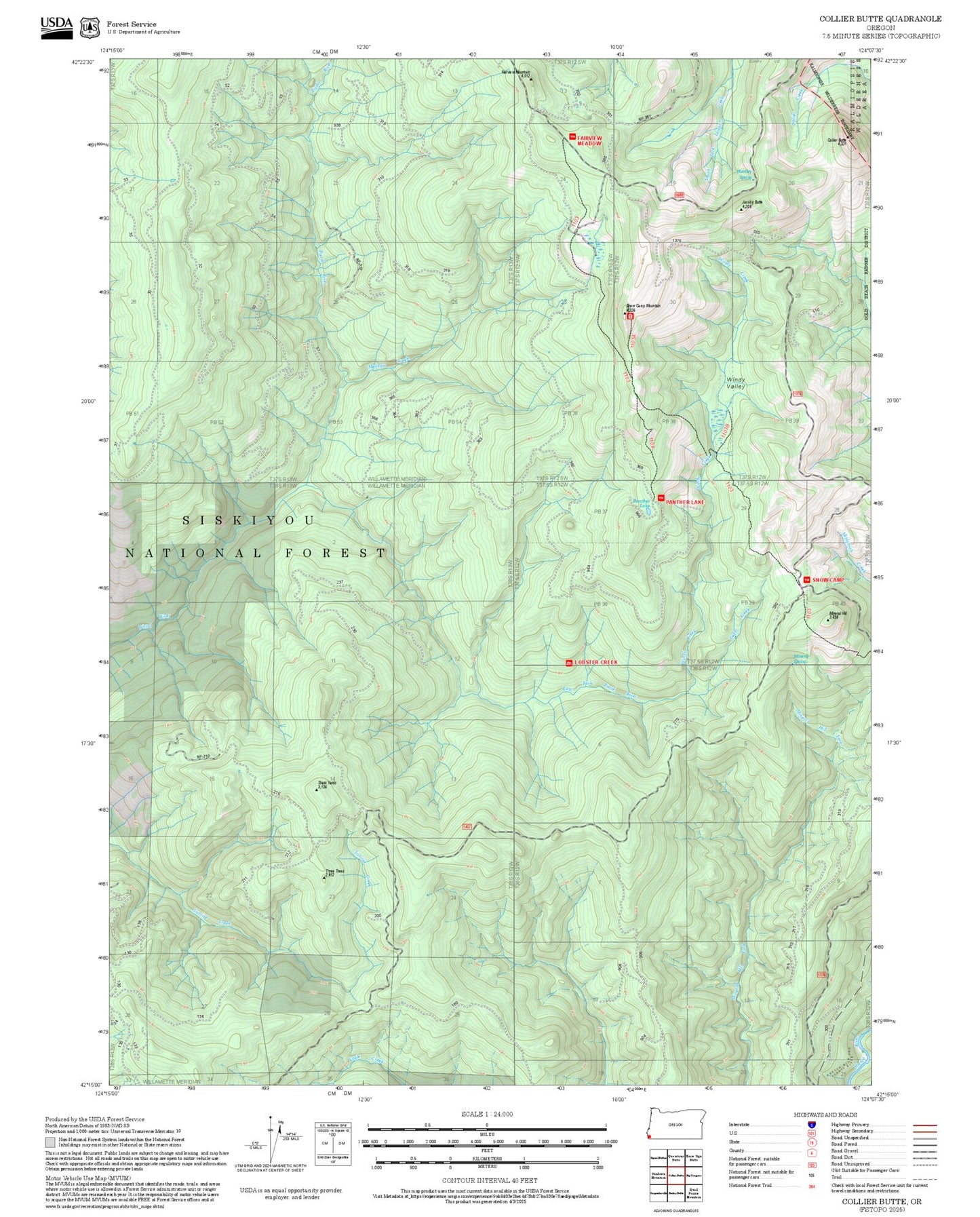 2025 Forest Service Topo Map of Collier Butte Oregon