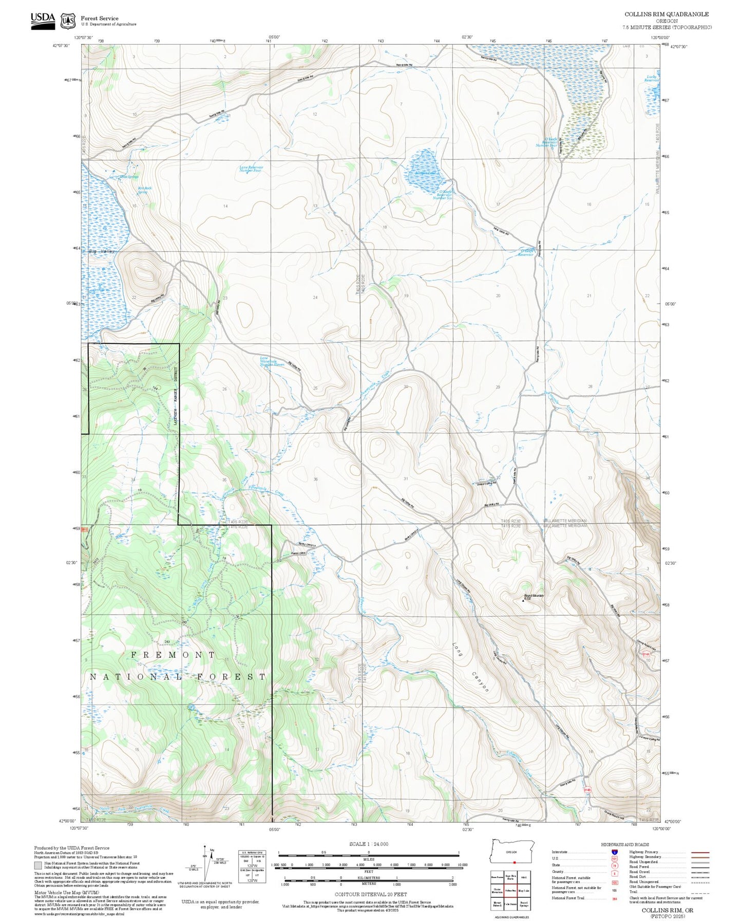 2025 Forest Service Topo Map of Collins Rim Oregon