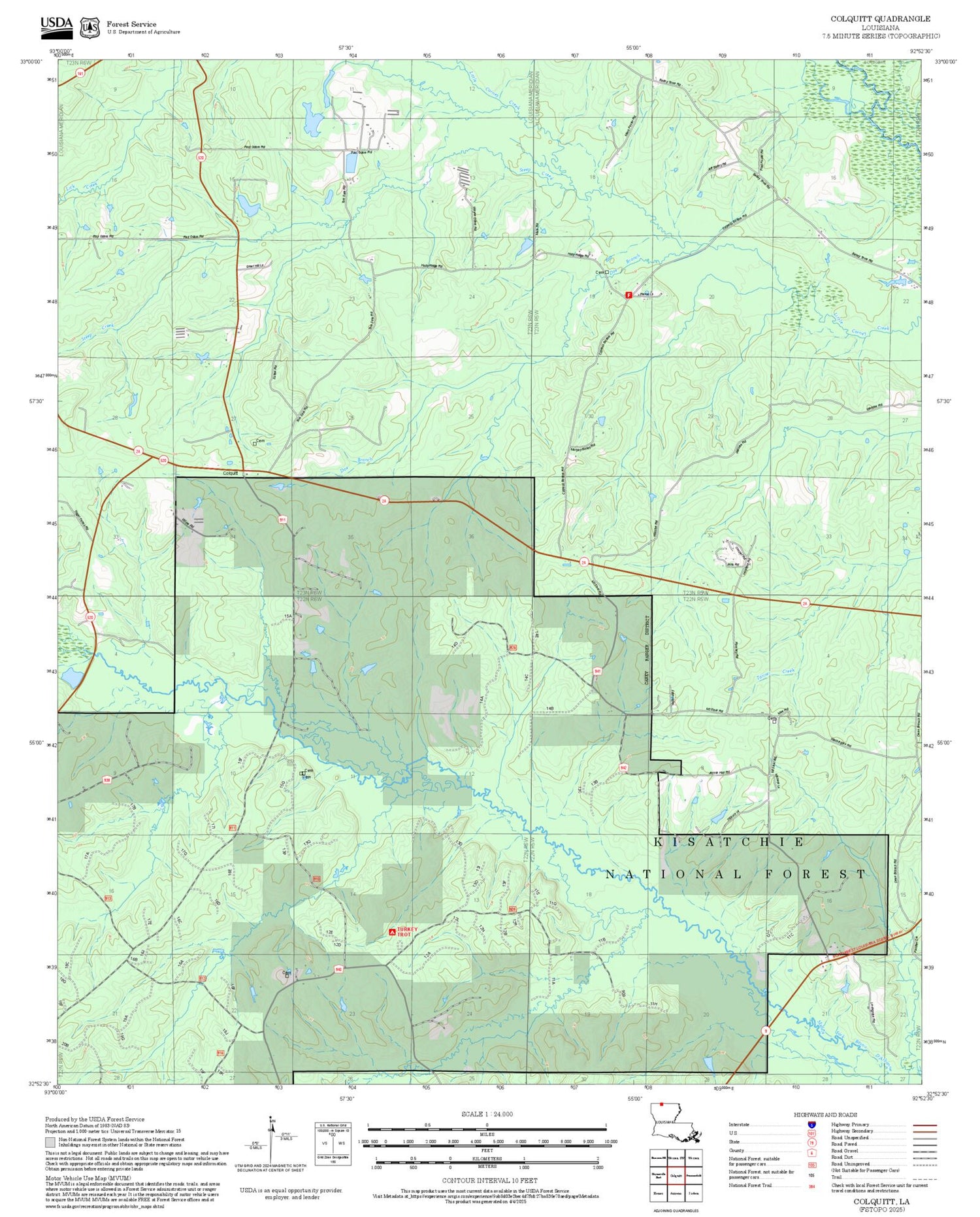 2025 Forest Service Topo Map of Colquitt Louisiana