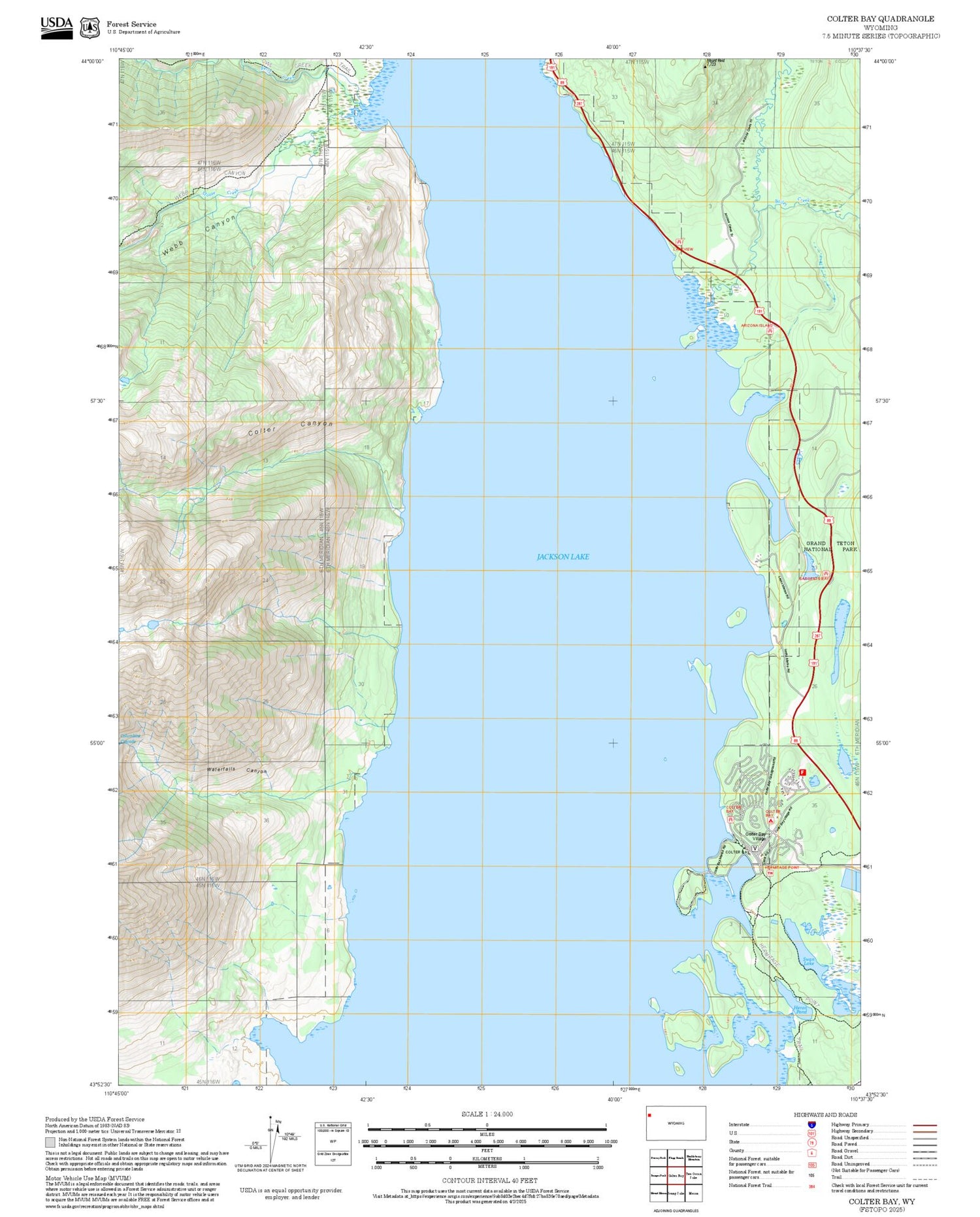 2025 Forest Service Topo Map of Colter Bay Wyoming