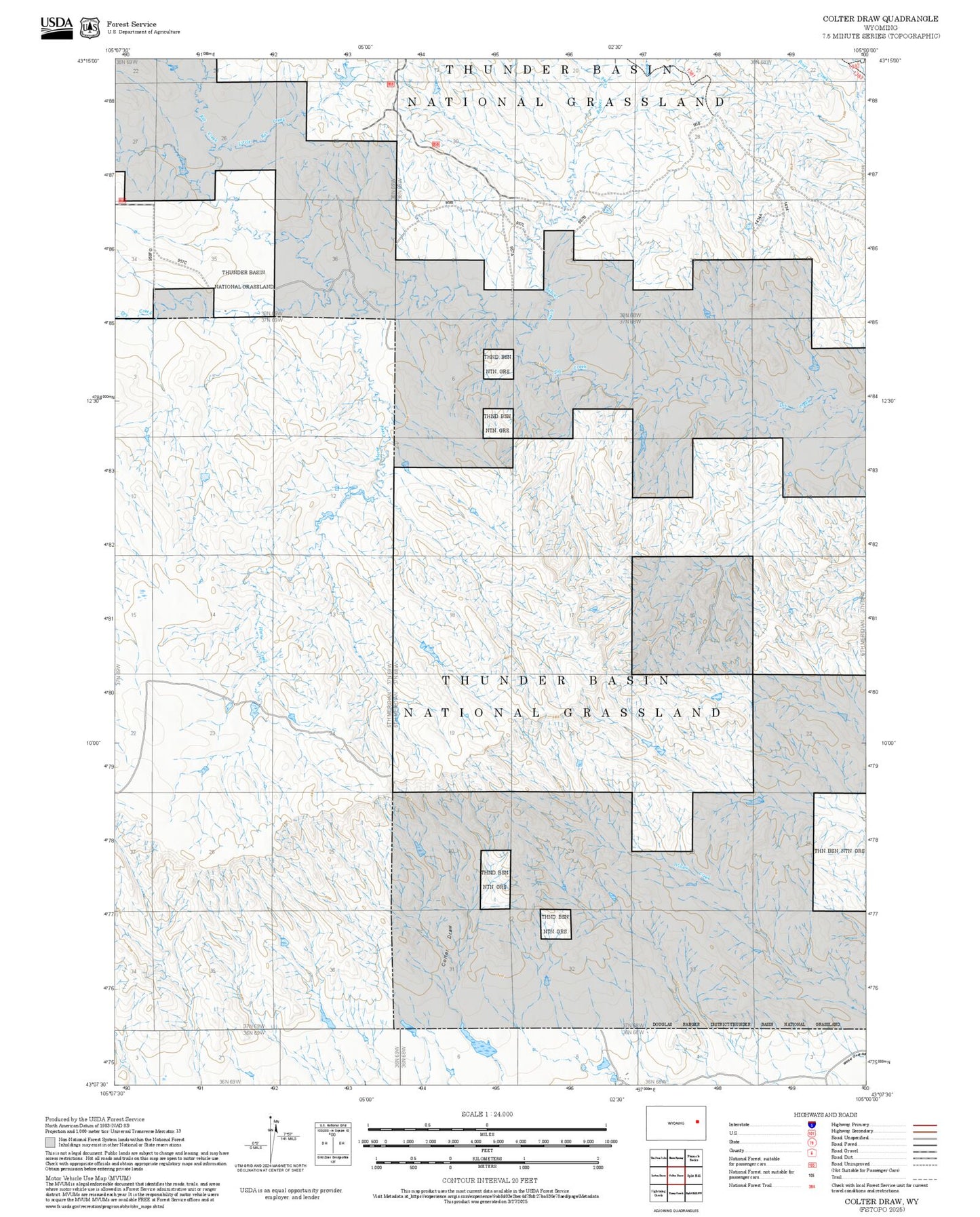 2025 Forest Service Topo Map of Colter Draw Wyoming