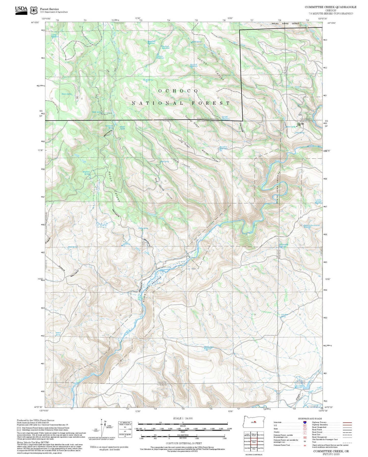 2025 Forest Service Topo Map of Committee Creek Oregon