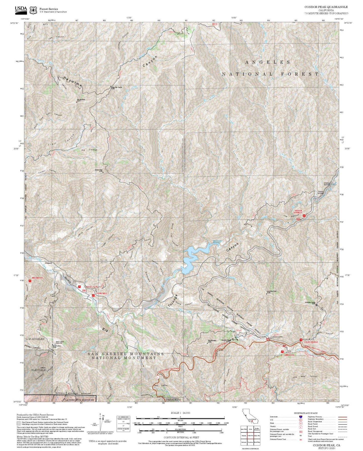 2025 Forest Service Topo Map of Condor Peak California