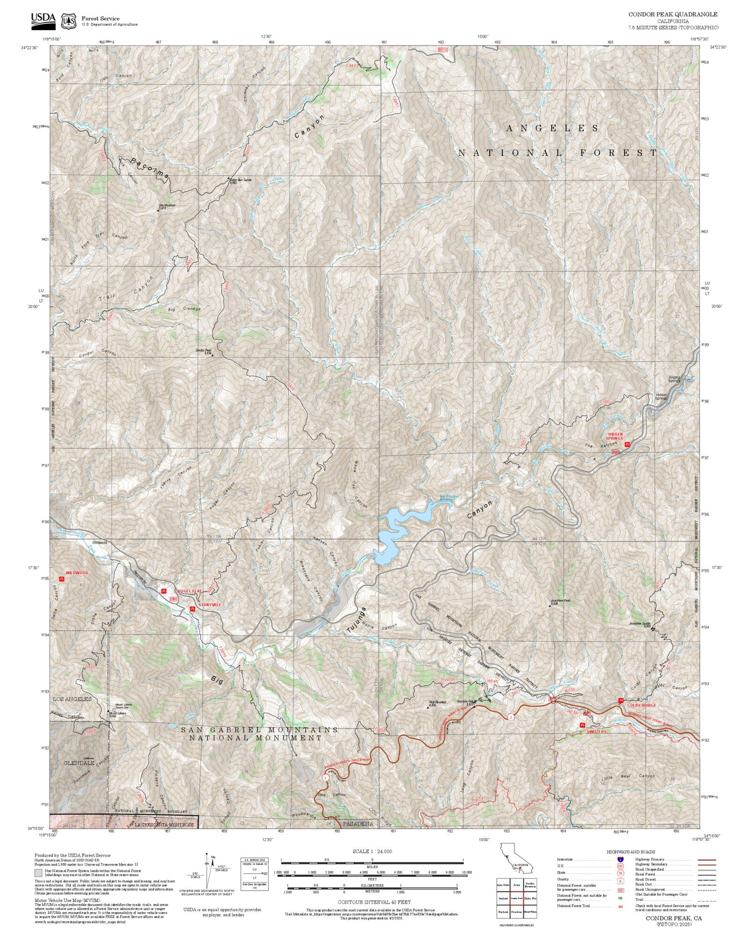 2025 Forest Service Topo Map of Condor Peak California