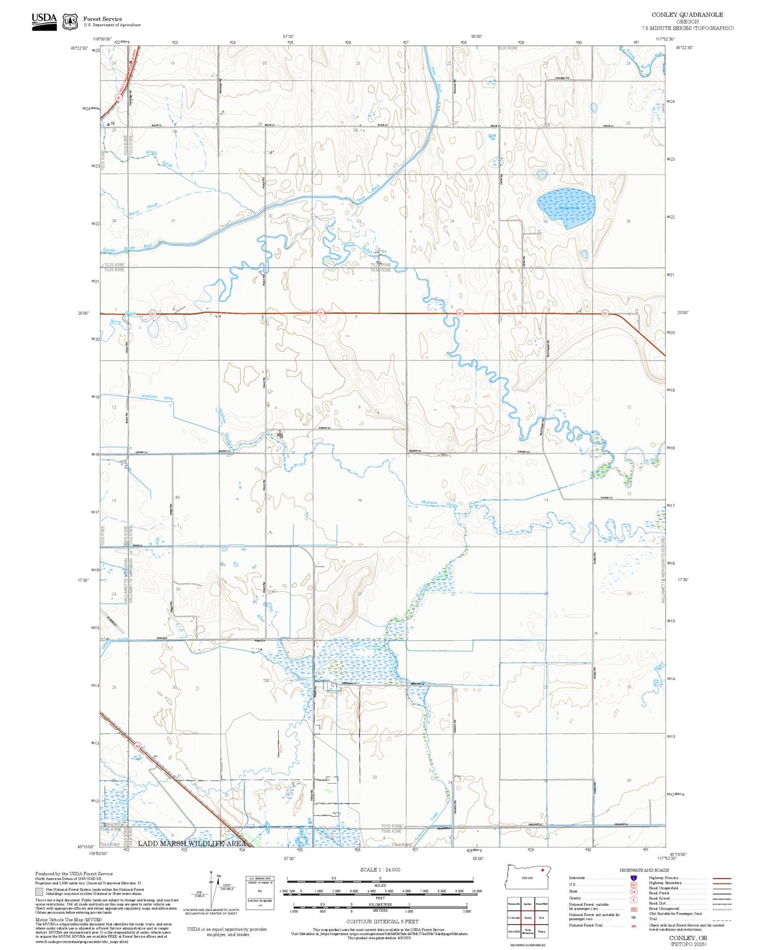 2025 Forest Service Topo Map of Conley Oregon
