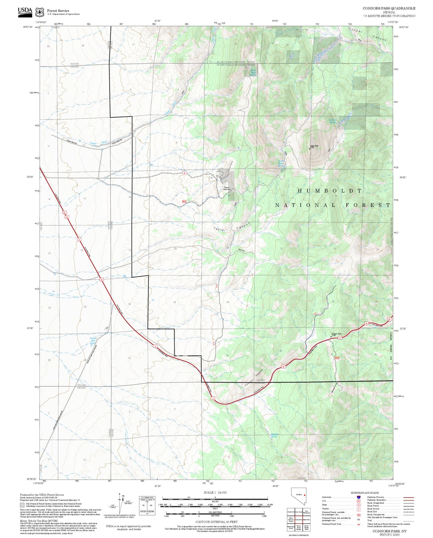 2025 Forest Service Topo Map of Connors Pass Nevada