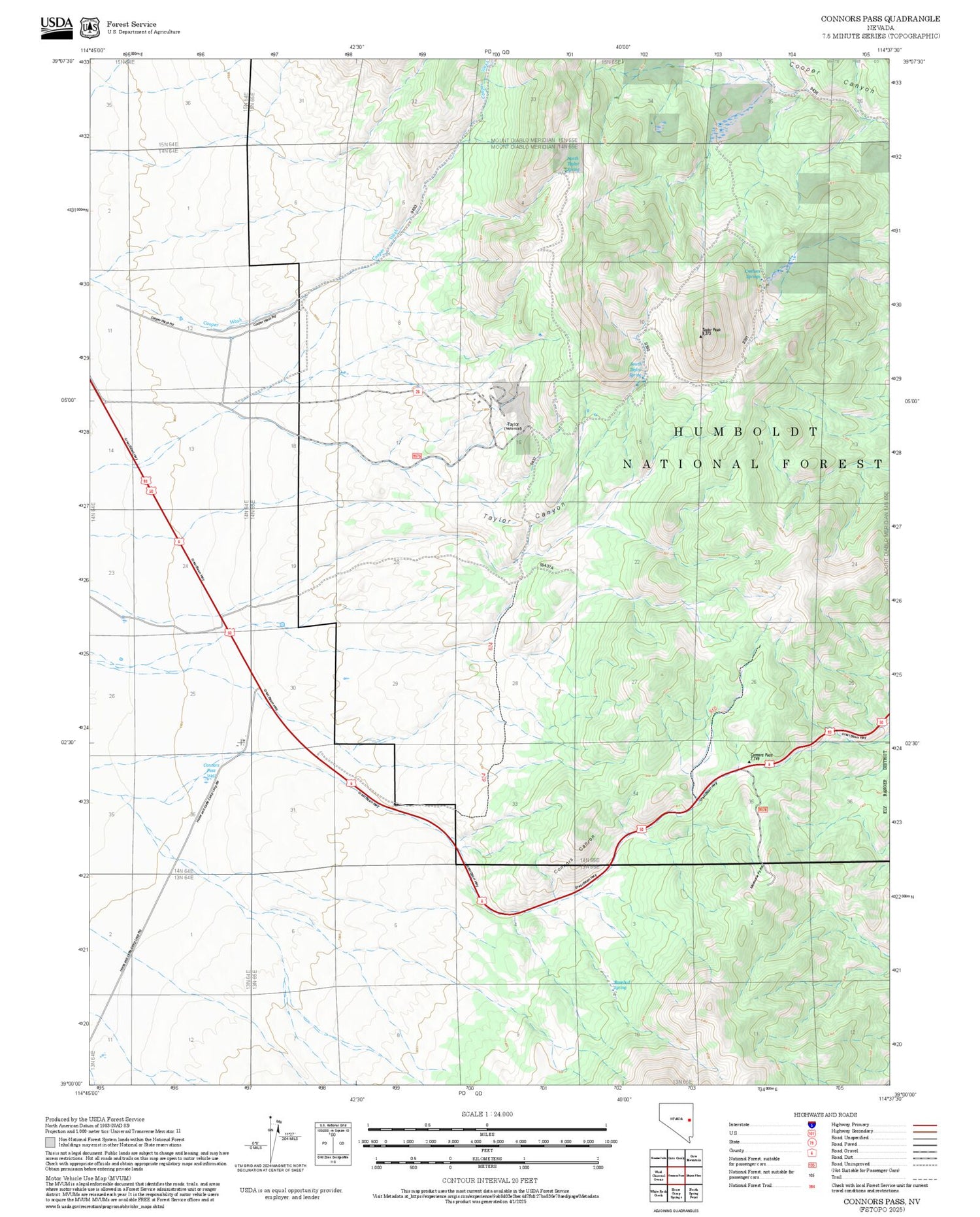 2025 Forest Service Topo Map of Connors Pass Nevada