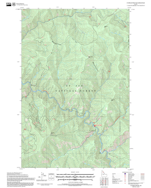 2025 Forest Service Topo Map of Conrad Peak Idaho