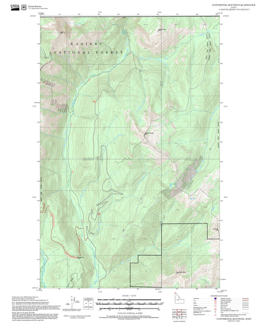 2025 Forest Service Topo Map of Continental Mountain Idaho