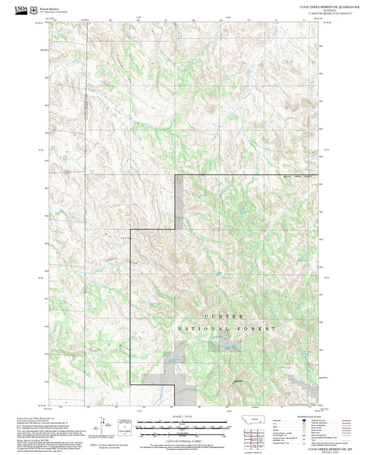 2025 Forest Service Topo Map of Cook Creek Reservoir Montana