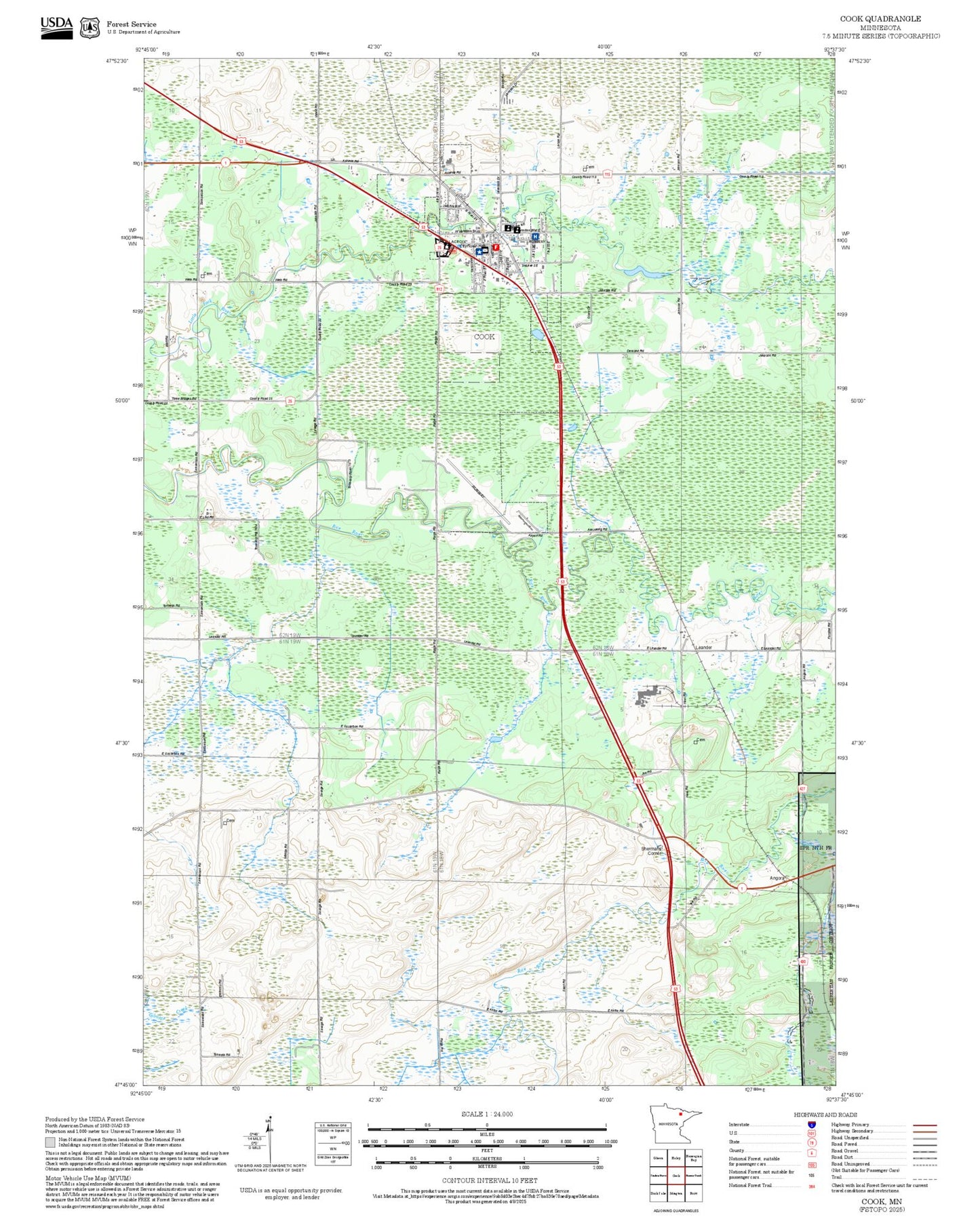 2025 Forest Service Topo Map of Cook Minnesota