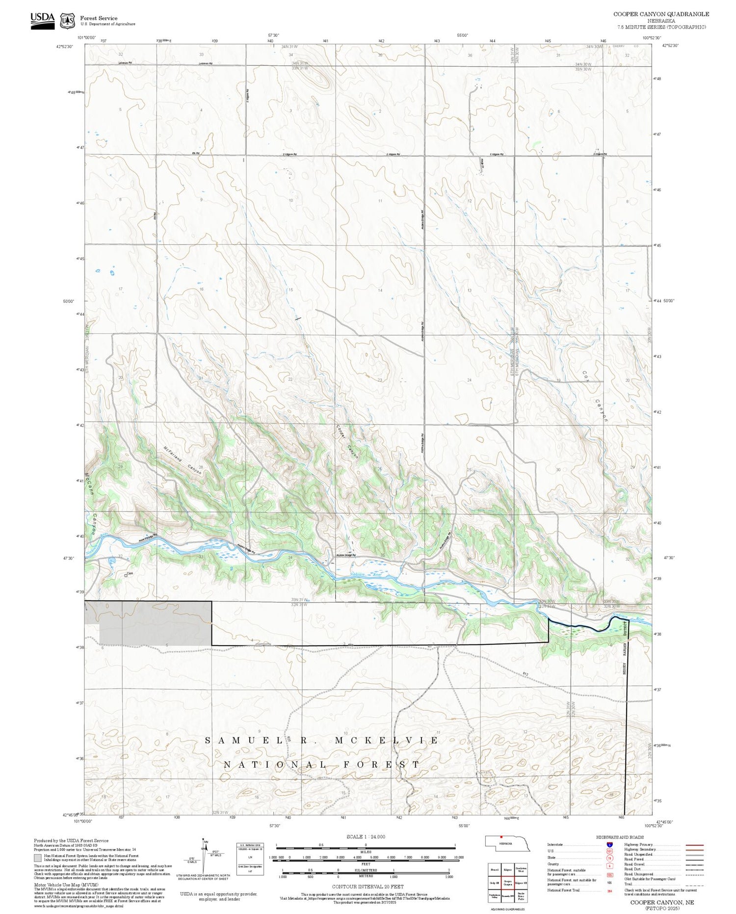 2025 Forest Service Topo Map of Cooper Canyon Nebraska