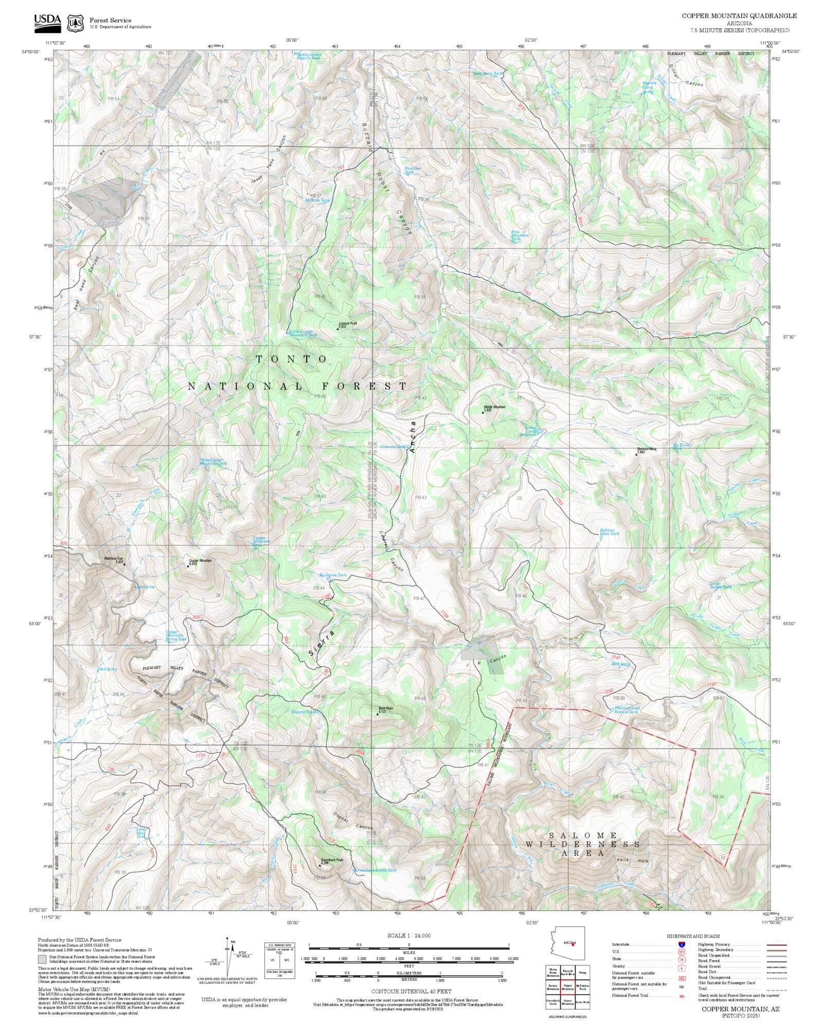 2025 Forest Service Topo Map of Copper Mountain Arizona – MyTopo Map Store