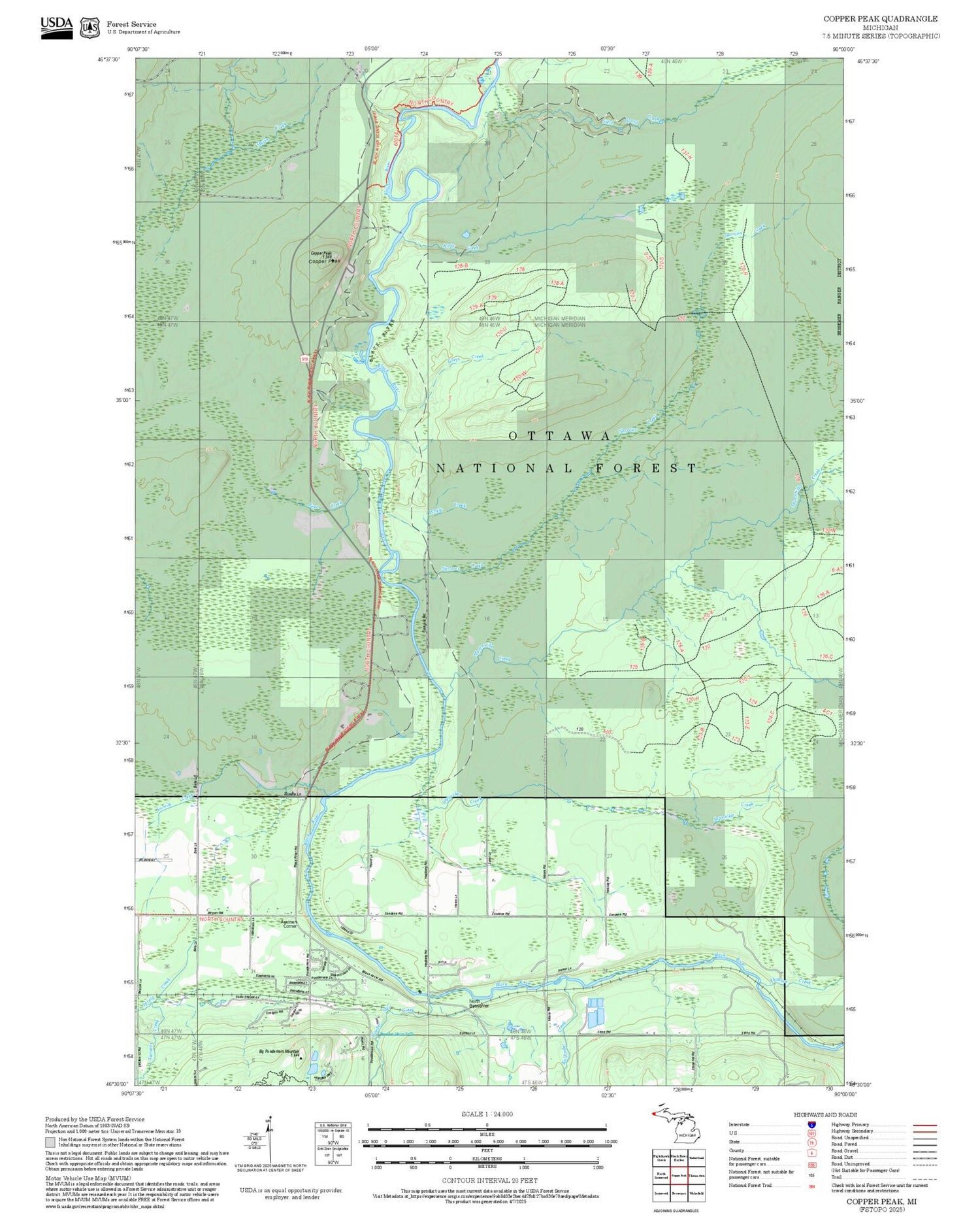 2025 Forest Service Topo Map of Copper Peak Michigan