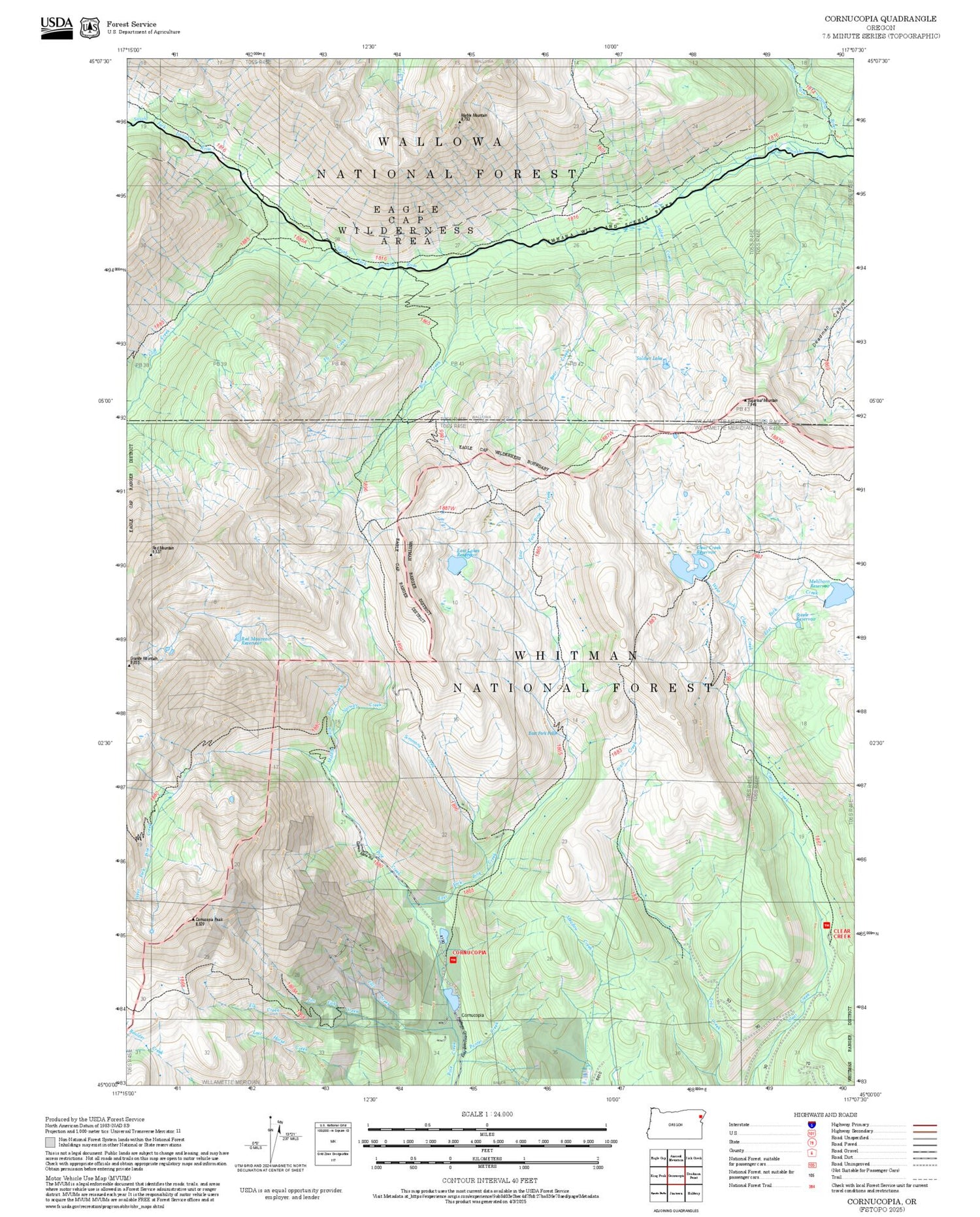 2025 Forest Service Topo Map of Cornucopia Oregon