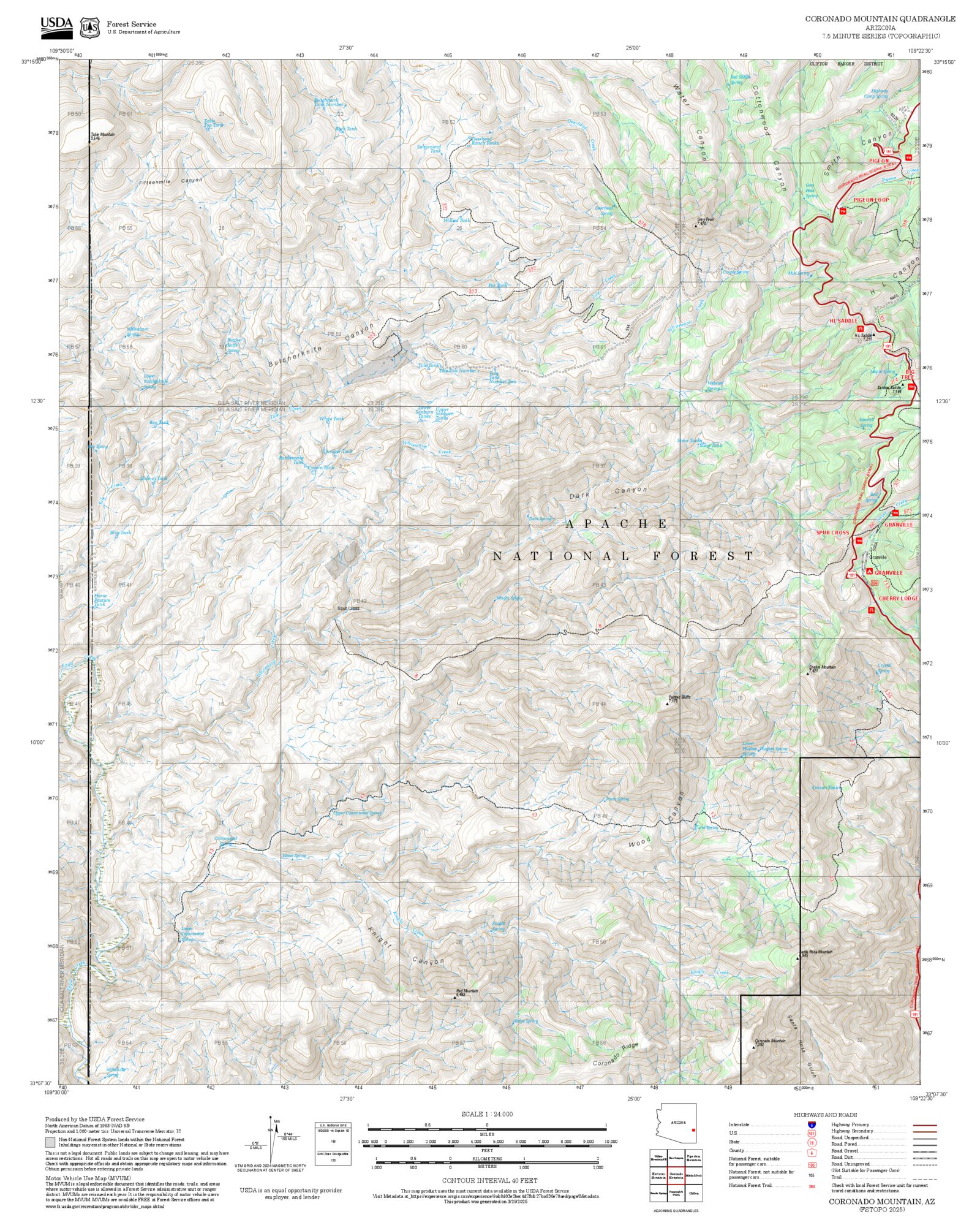 2025 Forest Service Topo Map of Coronado Mountain Arizona – MyTopo Map ...