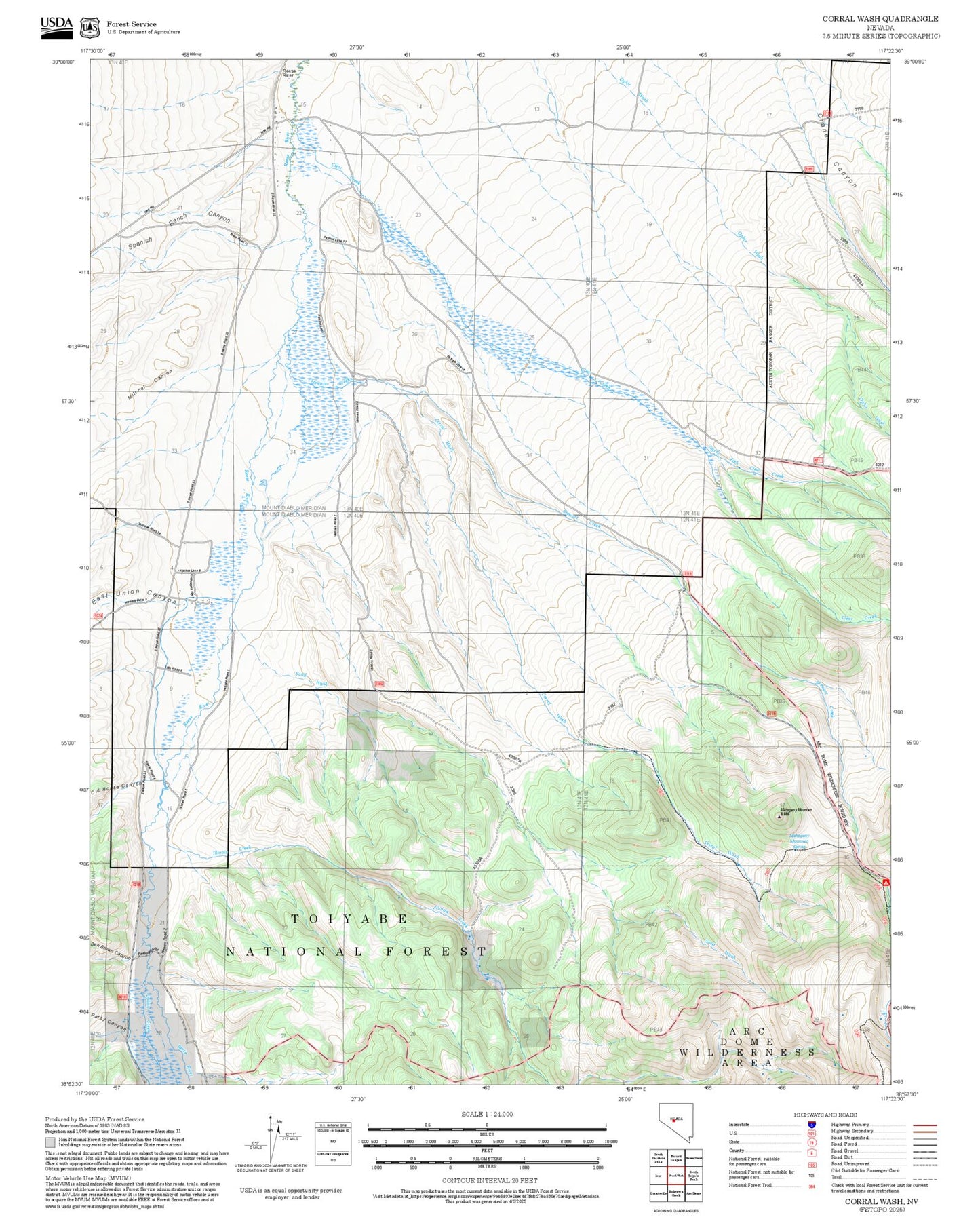 2025 Forest Service Topo Map of Corral Wash Nevada