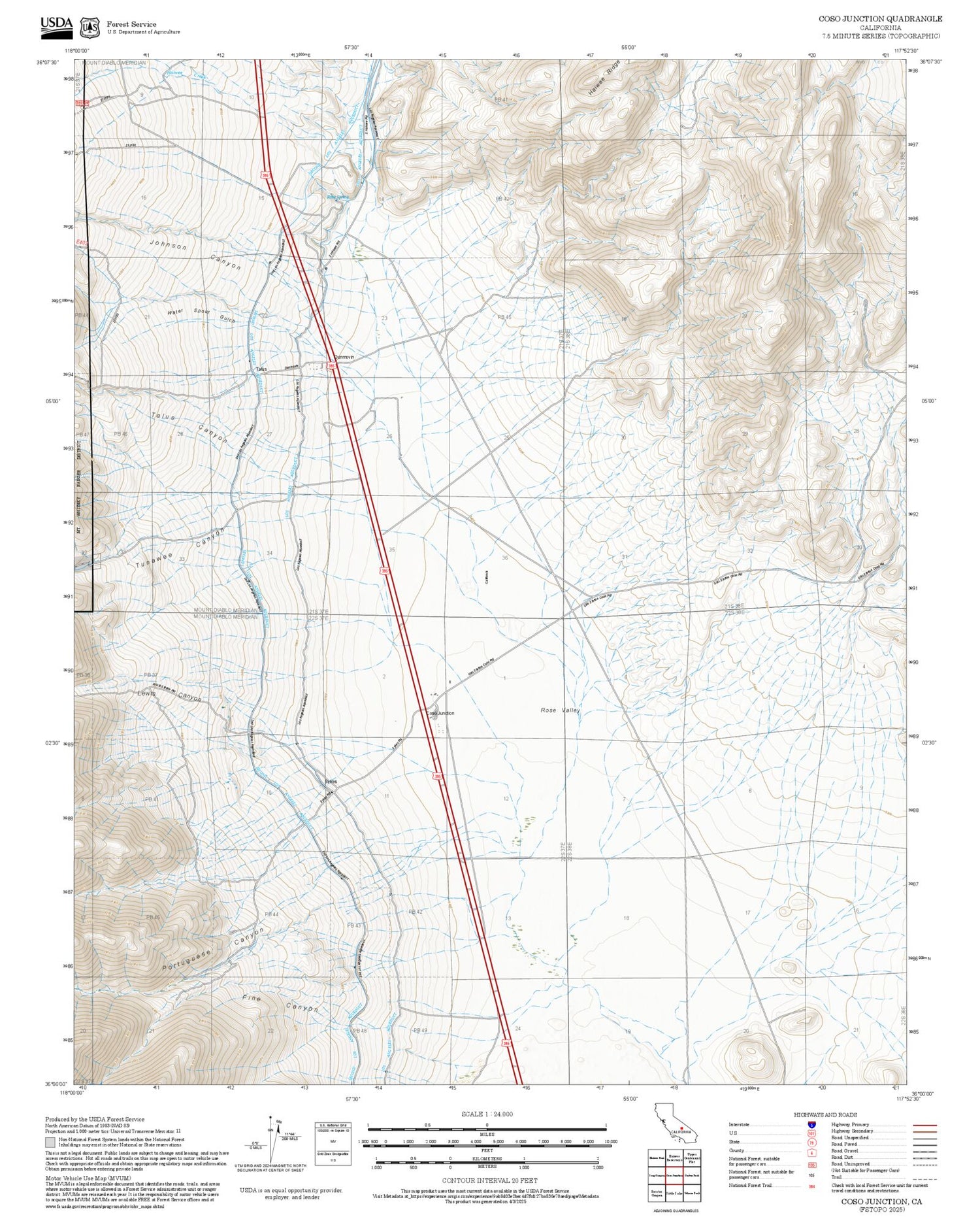 2025 Forest Service Topo Map of Coso Junction California