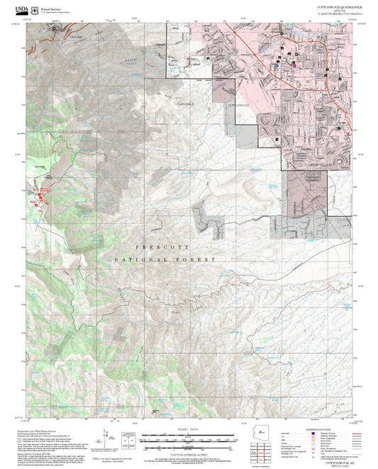 2025 Forest Service Topo Map of Cottonwood Arizona