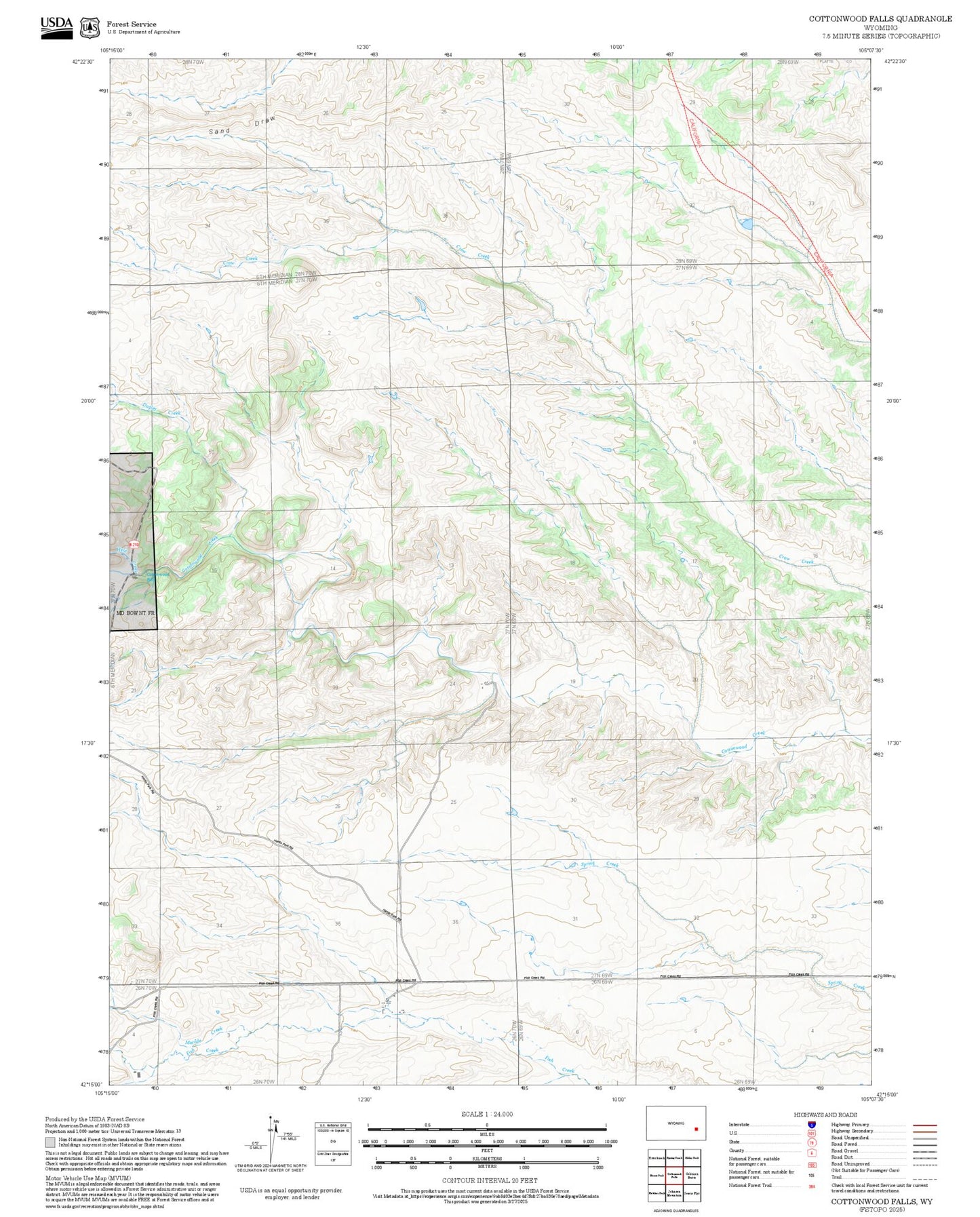 2025 Forest Service Topo Map of Cottonwood Falls Wyoming