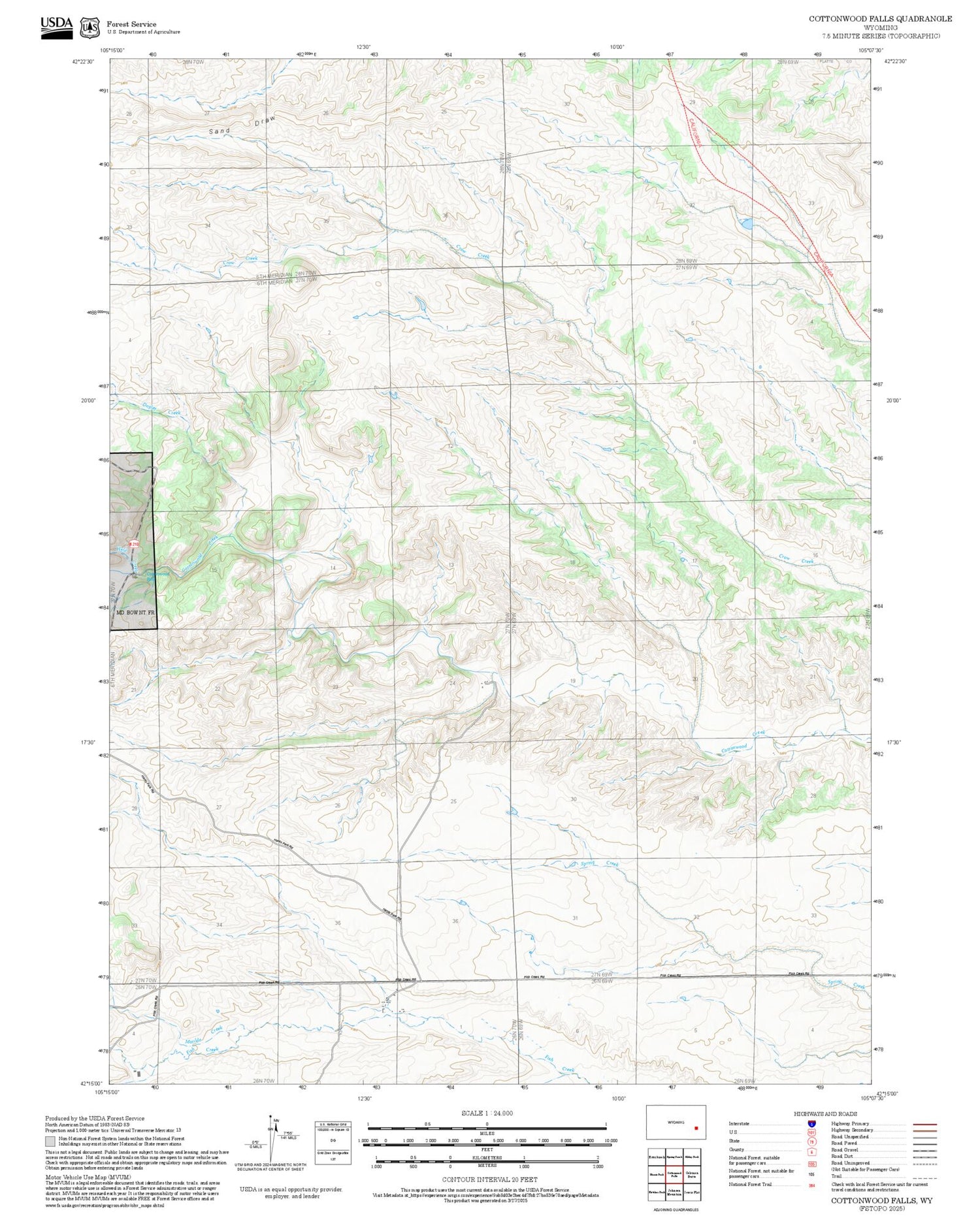 2025 Forest Service Topo Map of Cottonwood Falls Wyoming