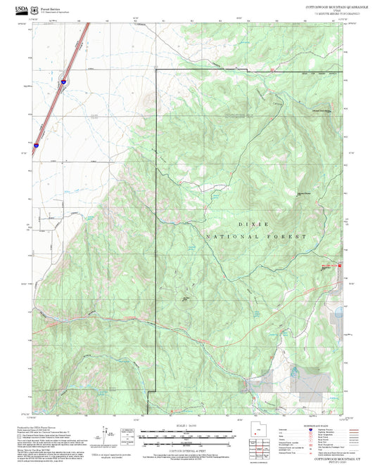2025 Forest Service Topo Map of Cottonwood Mountain Utah