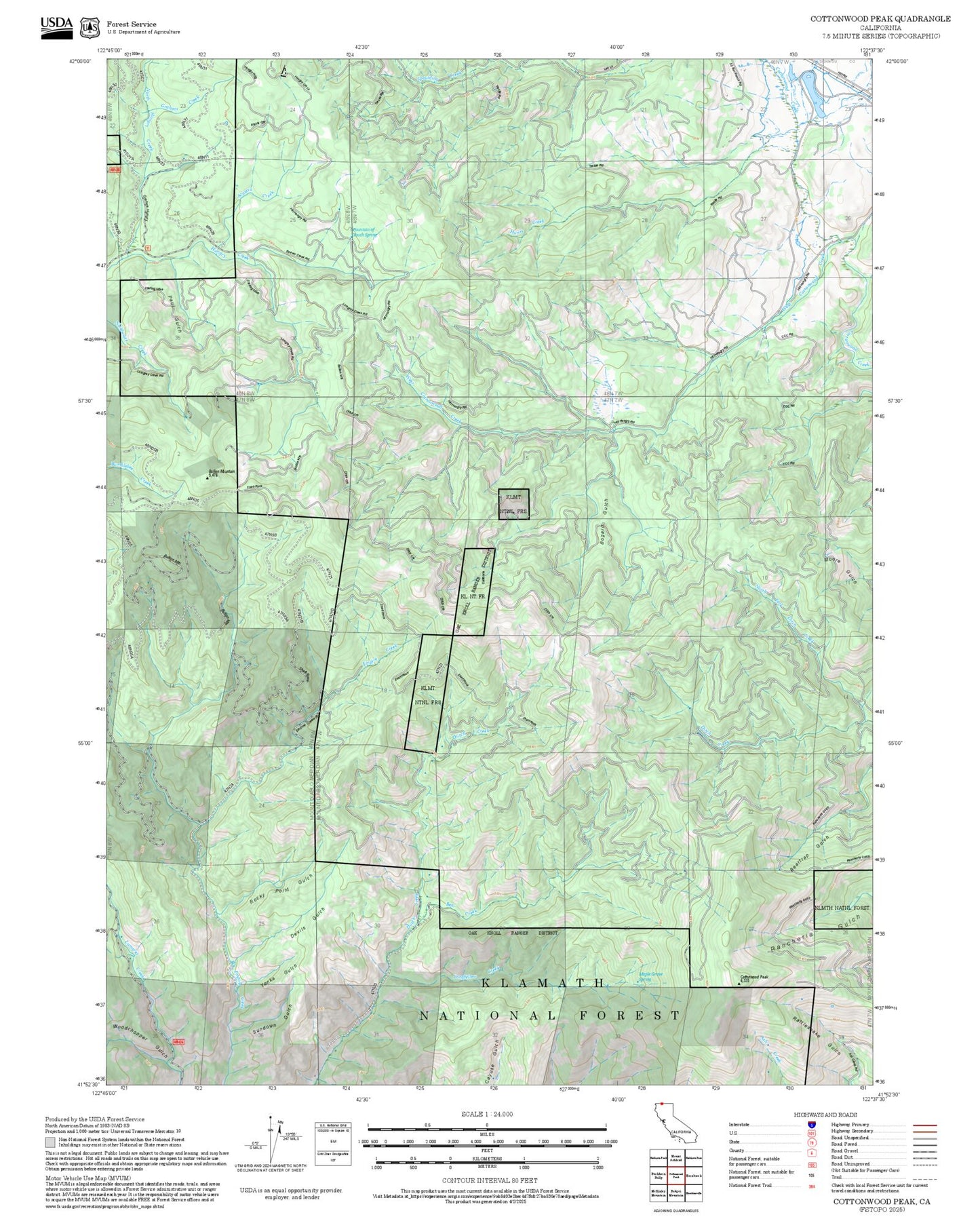 2025 Forest Service Topo Map of Cottonwood Peak California