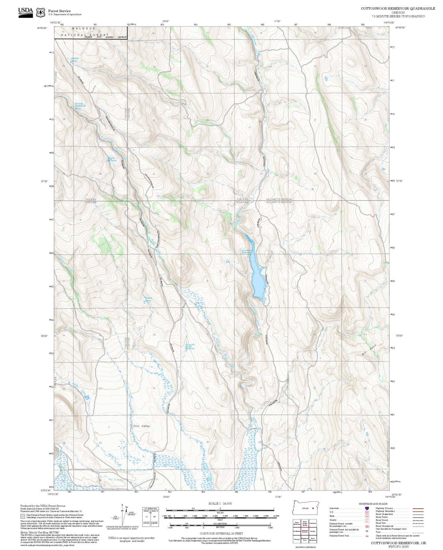 2025 Forest Service Topo Map of Cottonwood Reservoir Oregon