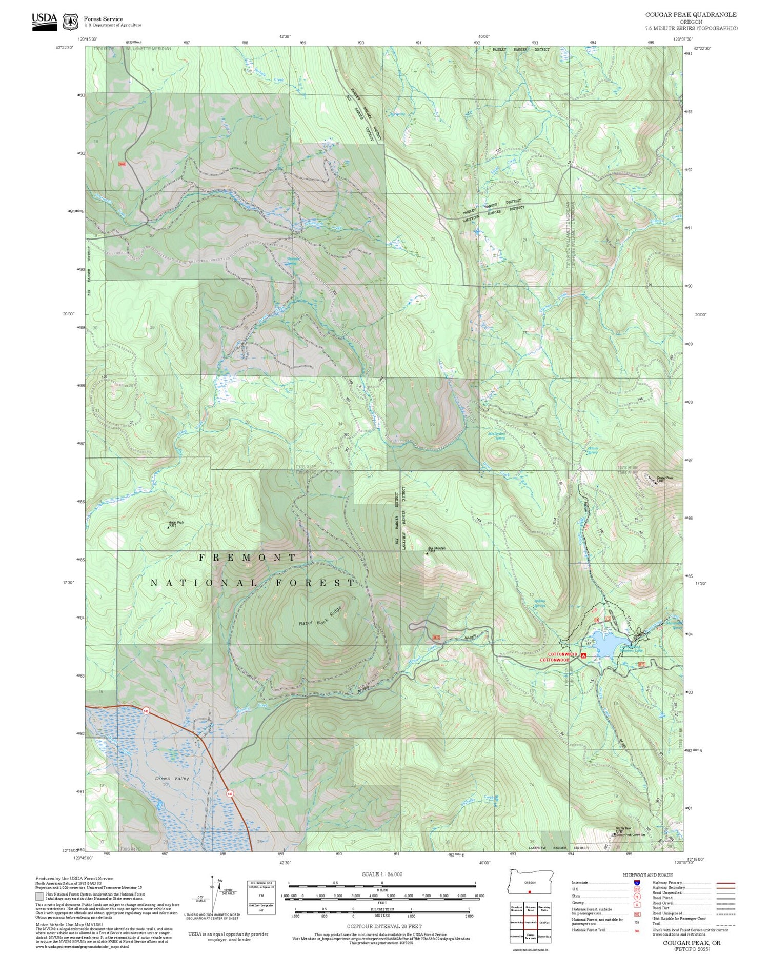 2025 Forest Service Topo Map of Cougar Peak Oregon