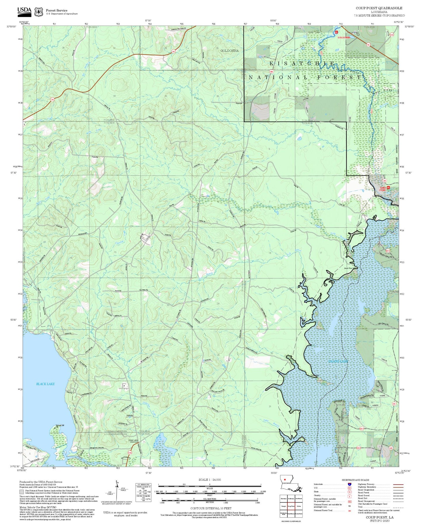 2025 Forest Service Topo Map of Coup Point Louisiana