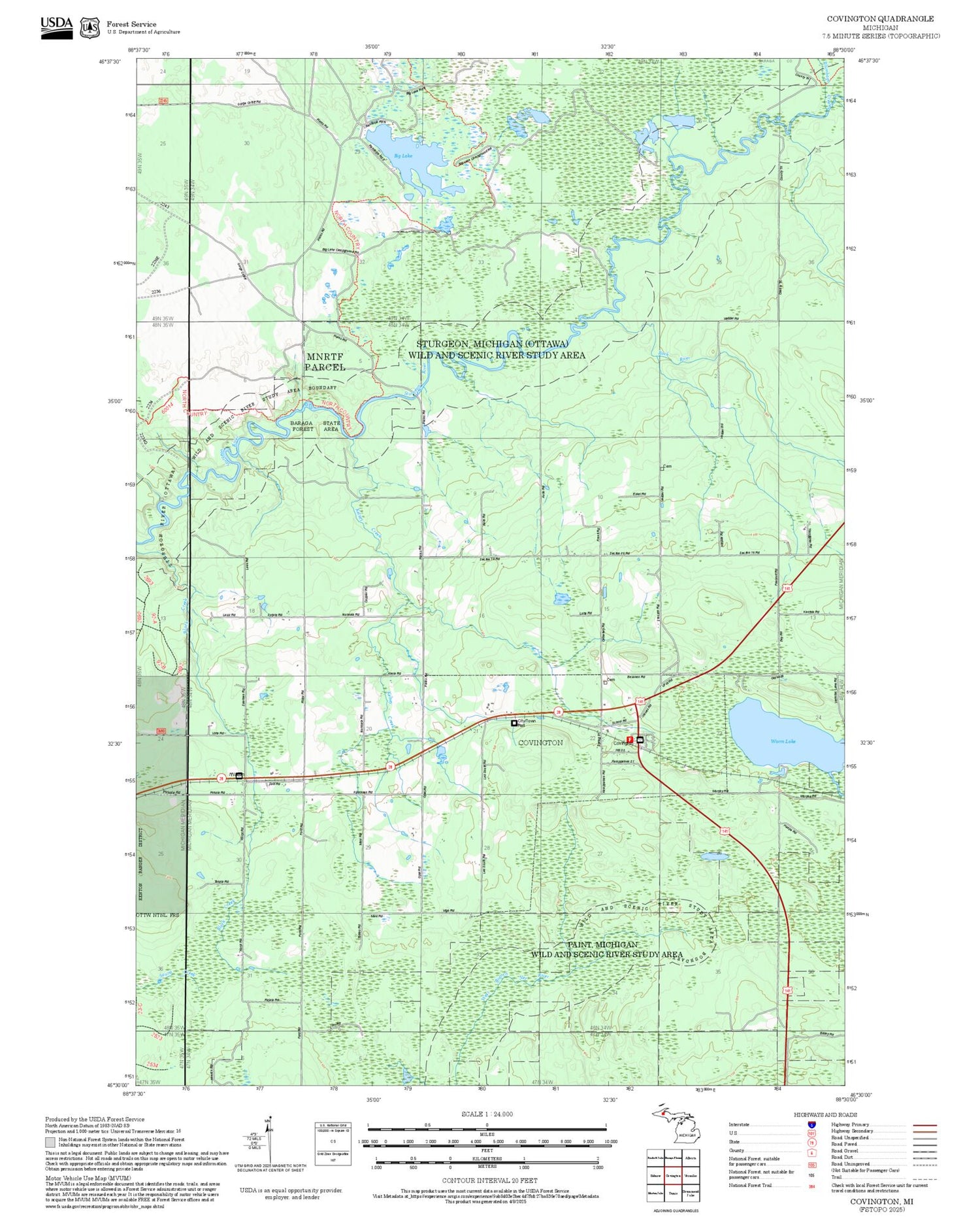 2025 Forest Service Topo Map of Covington Michigan