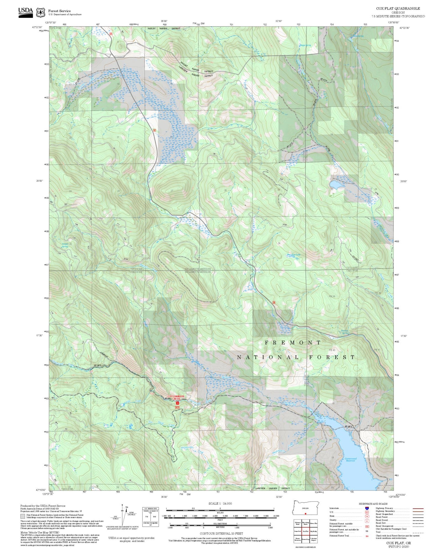 2025 Forest Service Topo Map of Cox Flat Oregon