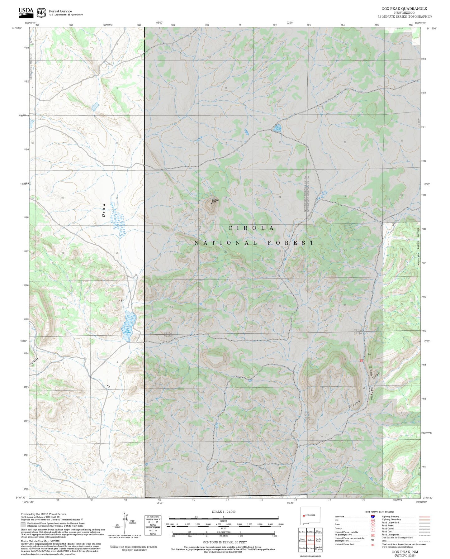 2025 Forest Service Topo Map of Cox Peak New Mexico