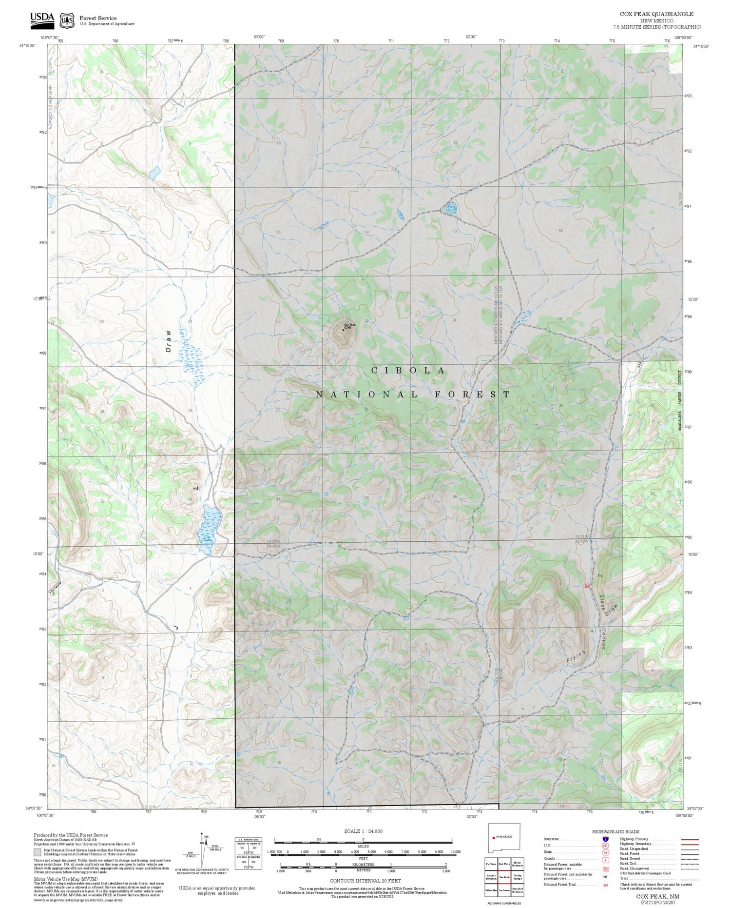2025 Forest Service Topo Map of Cox Peak New Mexico