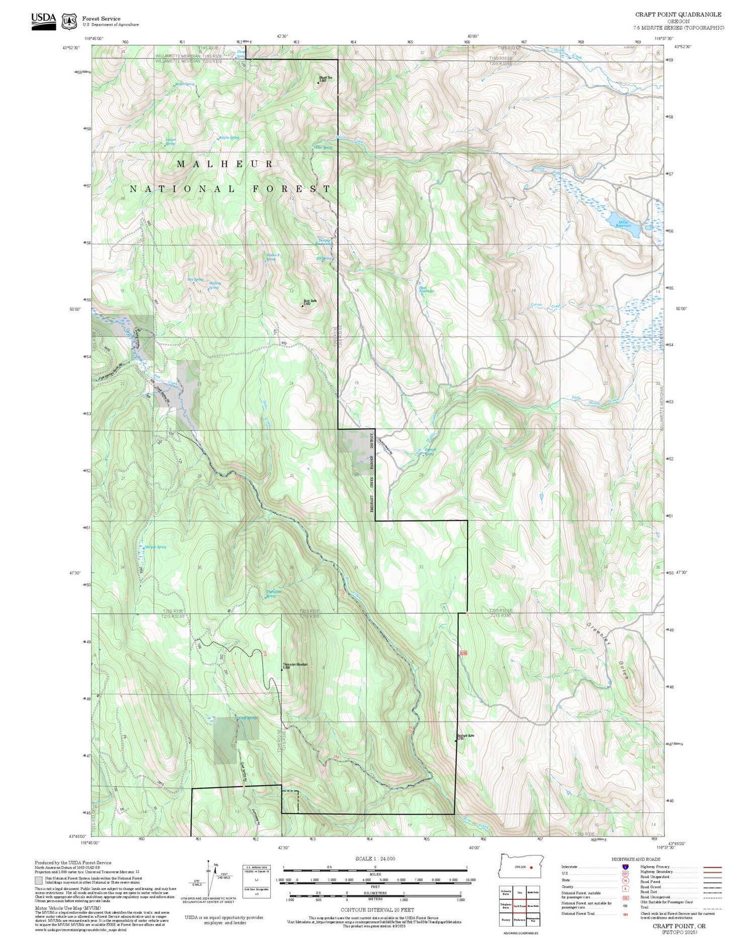2025 Forest Service Topo Map of Craft Point Oregon