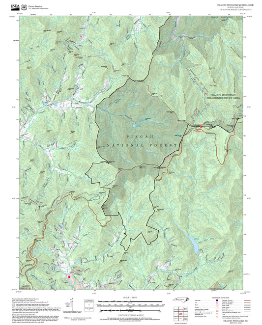 2025 Forest Service Topo Map of Craggy Pinnacle North Carolina