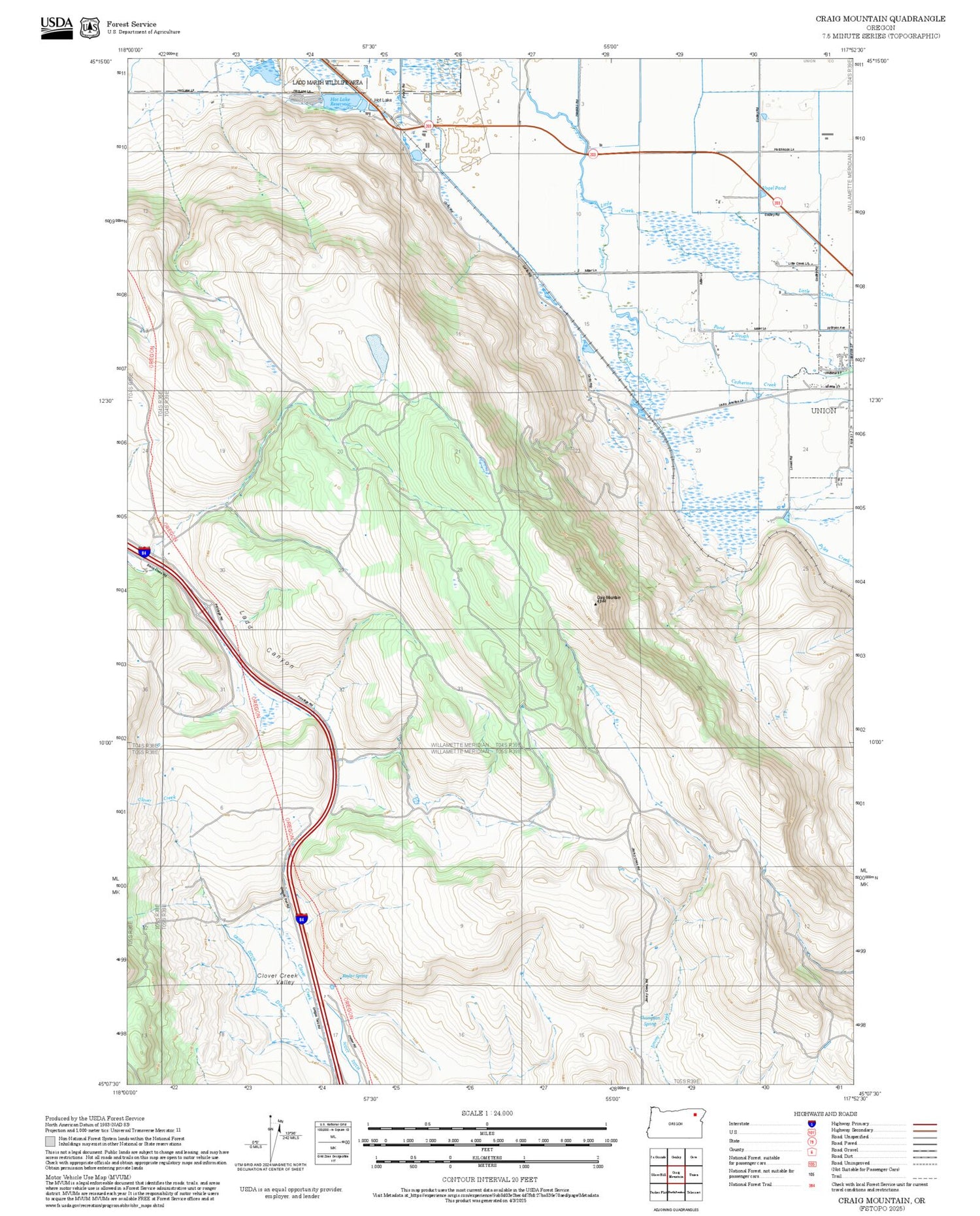 2025 Forest Service Topo Map of Craig Mountain Oregon