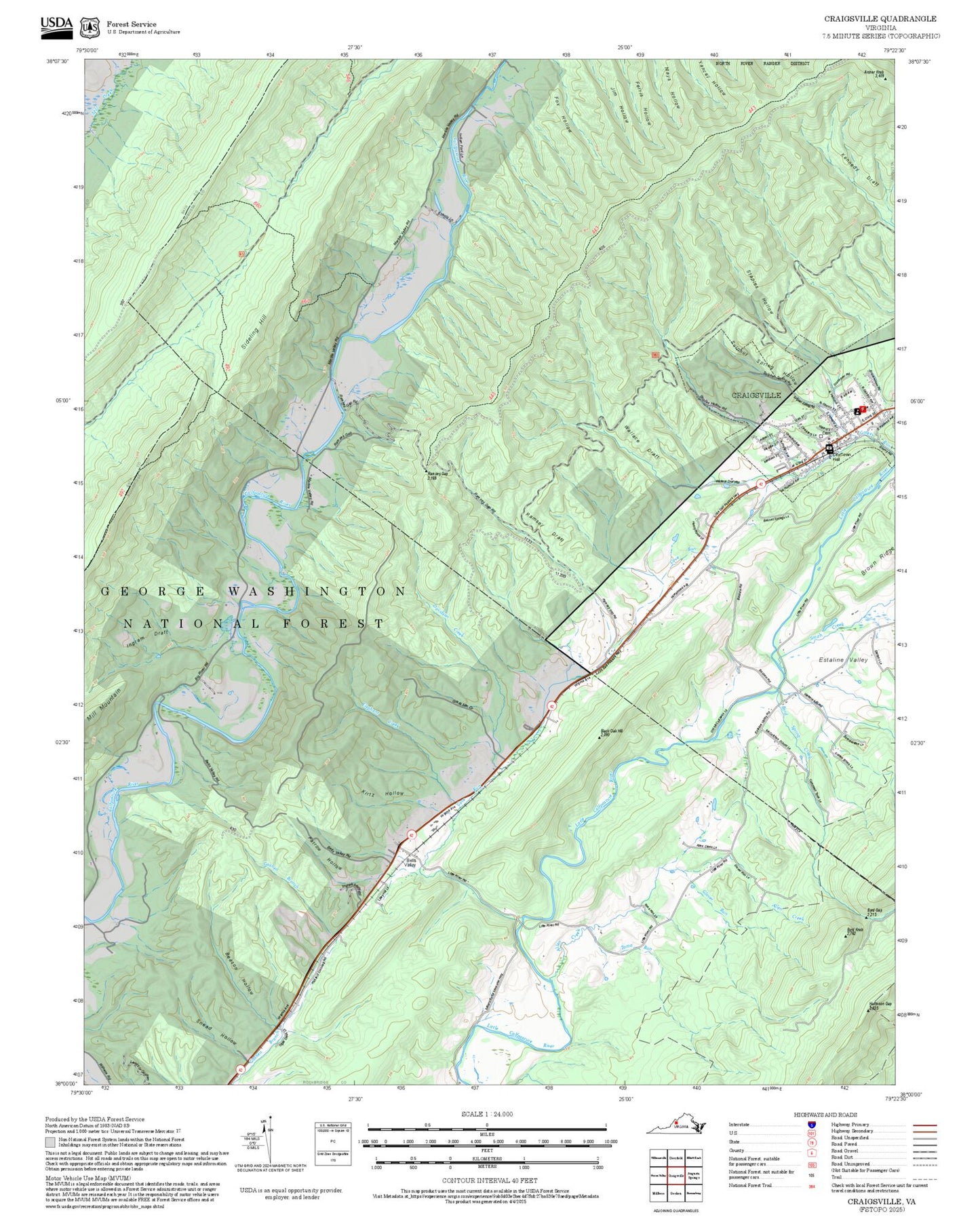 2025 Forest Service Topo Map of Craigsville Virginia