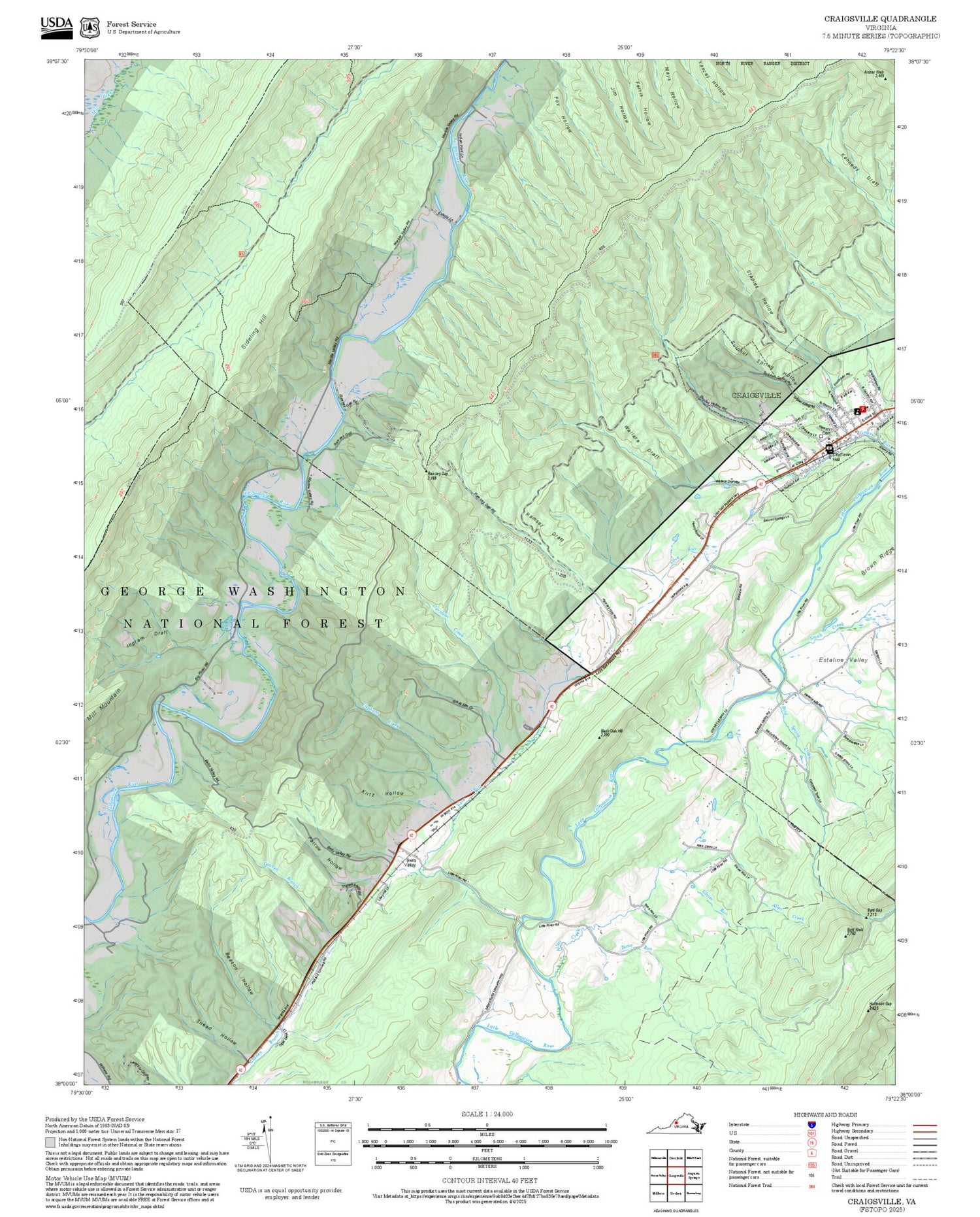 2025 Forest Service Topo Map of Craigsville Virginia