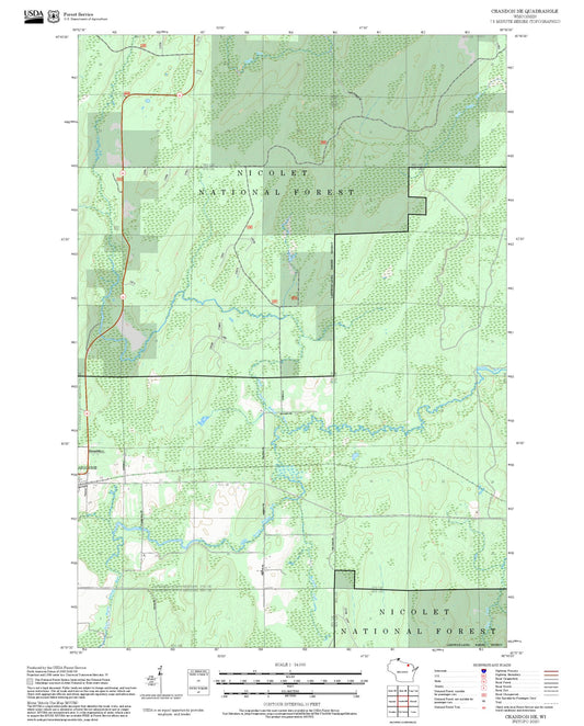 2025 Forest Service Topo Map of Crandon NE Wisconsin