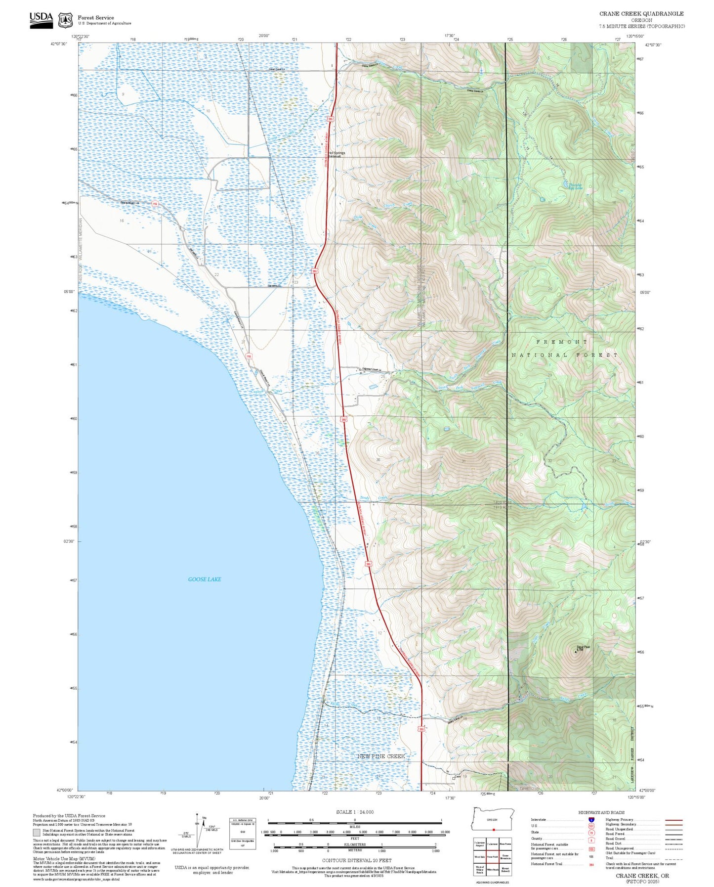 2025 Forest Service Topo Map of Crane Creek Oregon