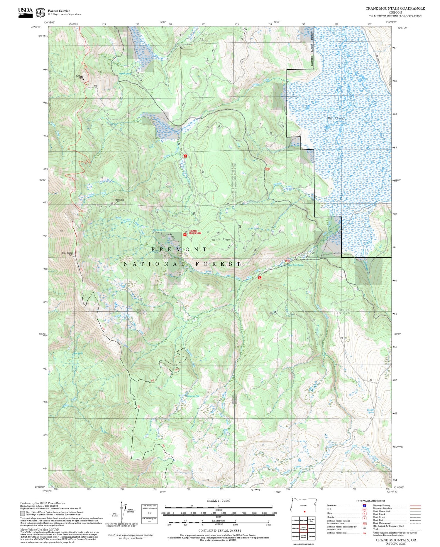 2025 Forest Service Topo Map of Crane Mountain Oregon