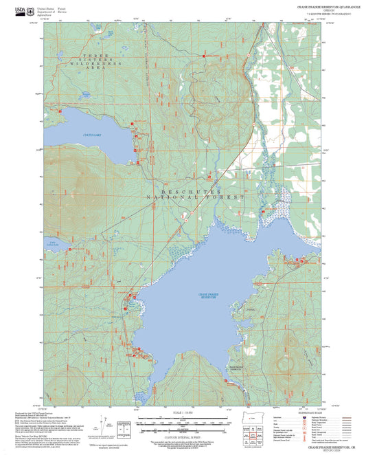 2025 Forest Service Topo Map of Crane Prairie Reservoir Oregon