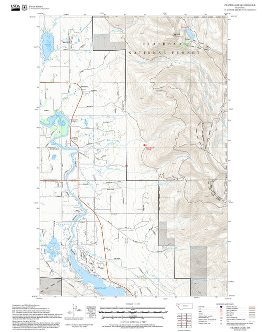 2025 Forest Service Topo Map of Crater Lake Montana