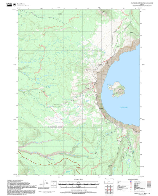 2025 Forest Service Topo Map of Crater Lake West Oregon