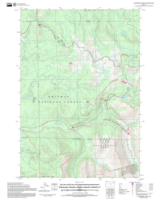 2025 Forest Service Topo Map of Crawfish Lake Oregon