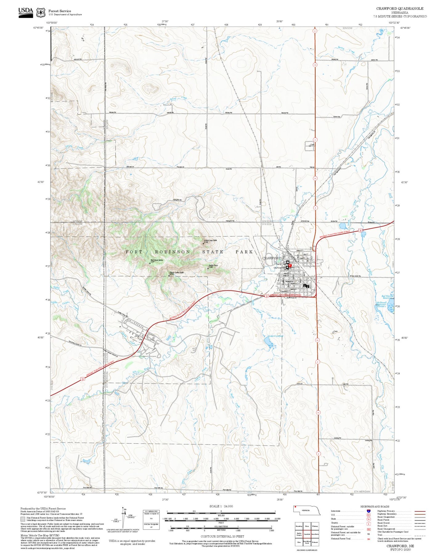 2025 Forest Service Topo Map of Crawford Nebraska